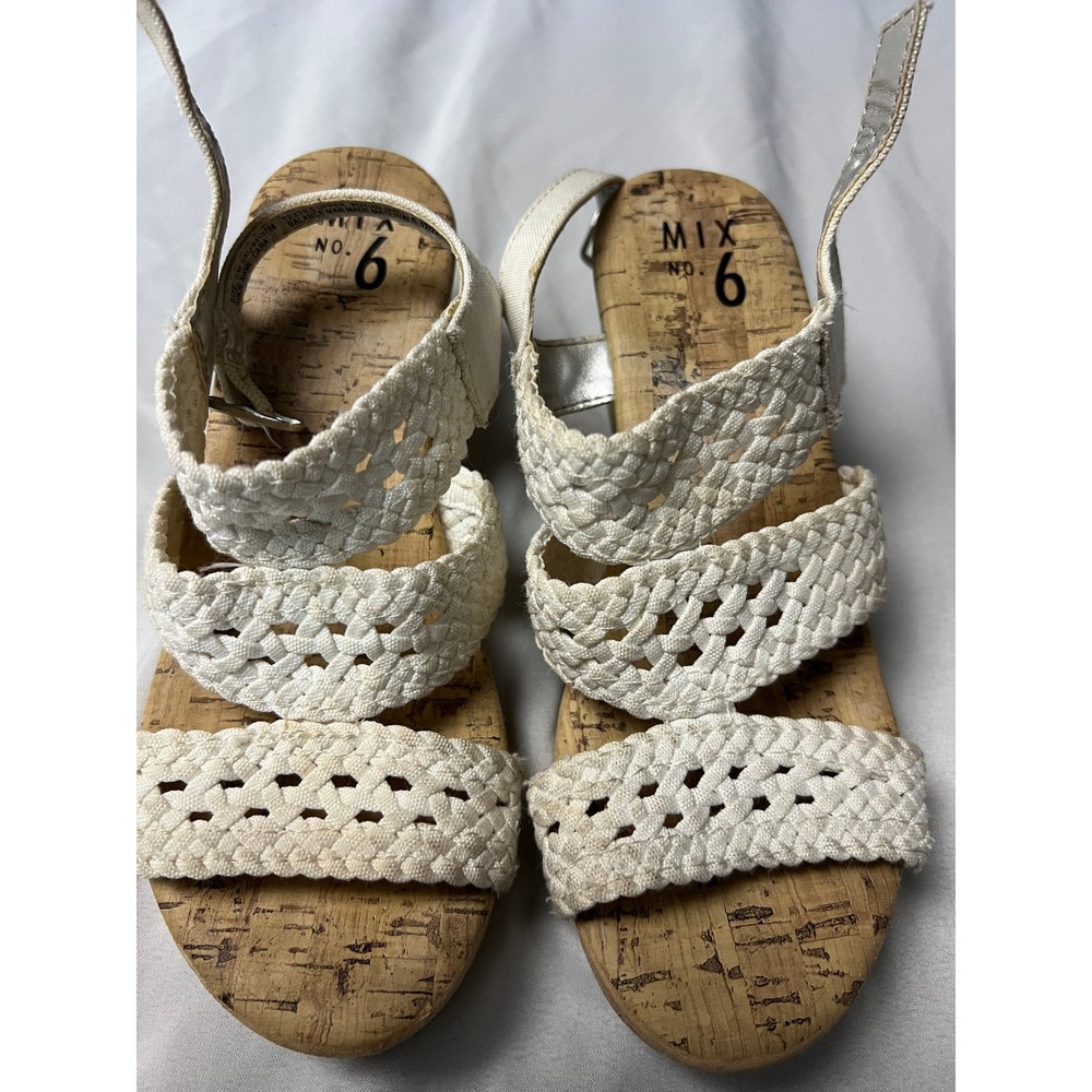 Mix No. 6 Cara White Woven Strappy Cork Wedge Sandals Womens Size 6 Neutral Boho